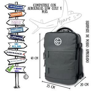 Ayars kelioninė kuprinė 40×25×20 – Pilka nemokamas bagažas